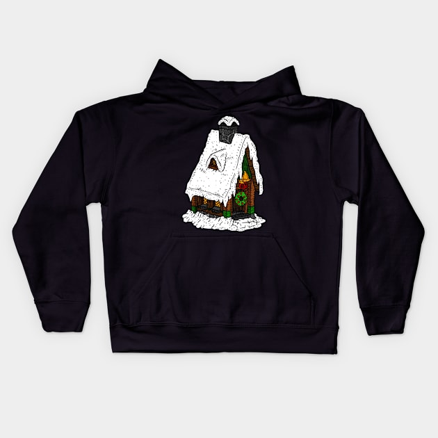 snowy Christmas fairy house, hand drawn illustration. cute. Kids Hoodie by JJadx